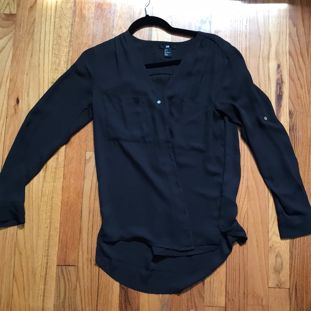 Black button utility blouse